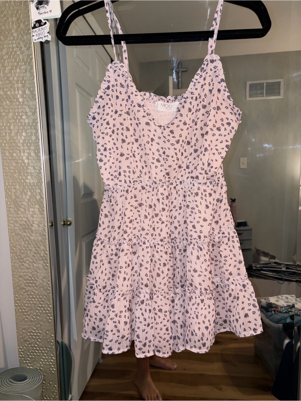 MOD Pink Printed Tiered Spaghetti-Strap Dress